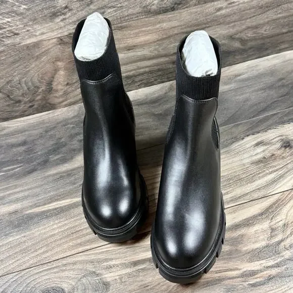 NEW Steve Madden 9.5M Hutch Stretch Lug Sole Chelsea Boots Black Faux Leather - Picture 4 of 10